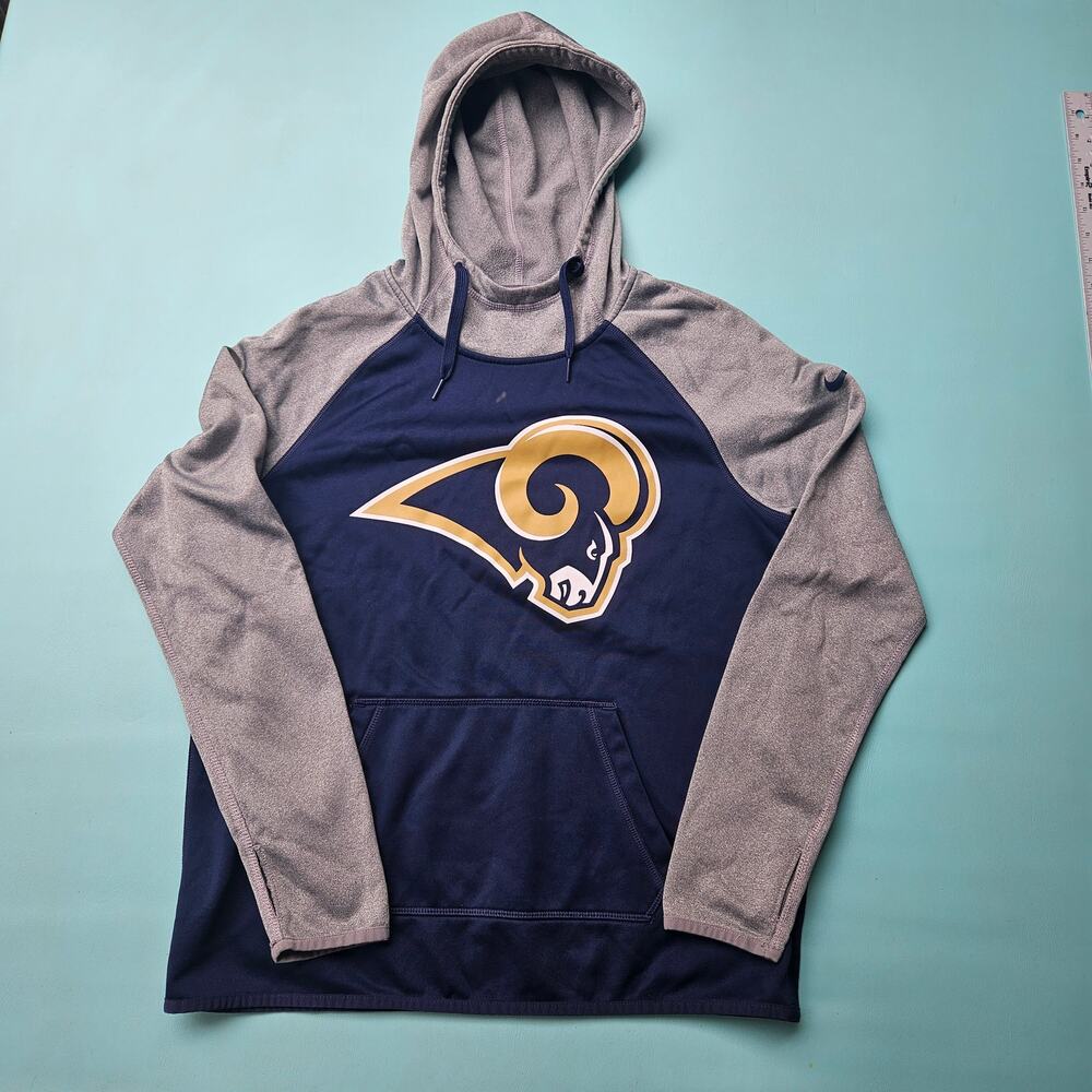 NIKE Rams Hoodie Blue/Gray Pullover Active Top THERMA-FIT Men's Medium